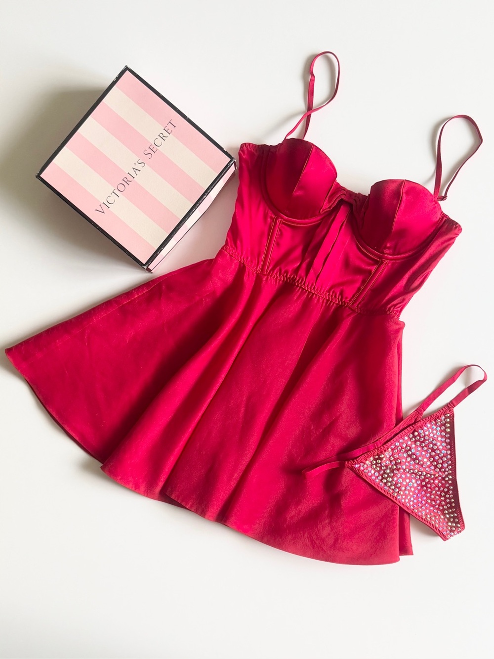 Victoria’s Secret SMALL red lingerie set bling vstring panties